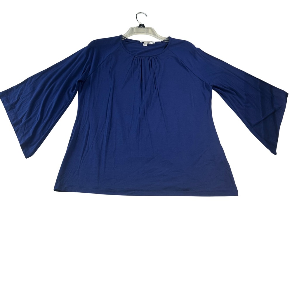 Chicos Royal Blue Bell Sleeve Pleated Neck Top Size 1 Medium 570385452